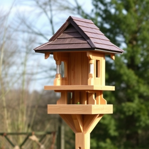 Freestanding bird table with pitched roof