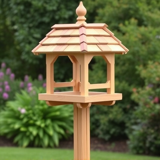 Freestanding bird table with pitched roof