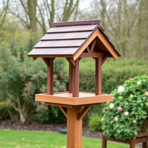 Freestanding bird table with pitched roof