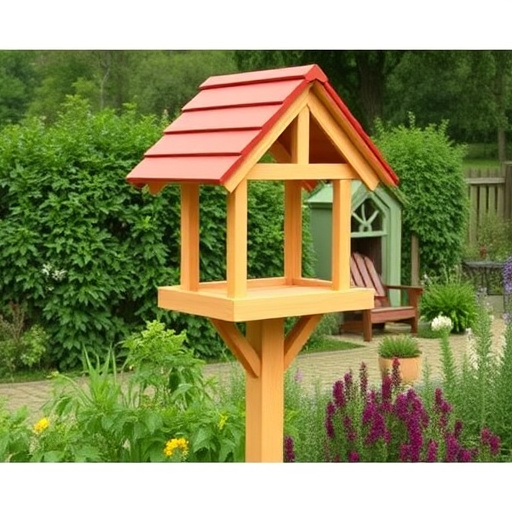 Freestanding bird table with pitched roof