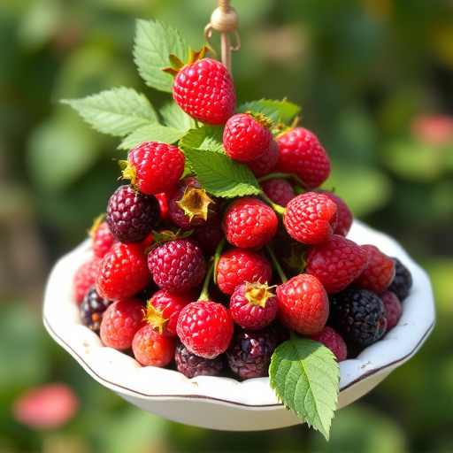 Fresh berries on garden bird feeder