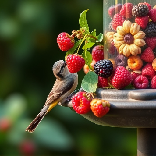 Fresh berries on garden bird feeder