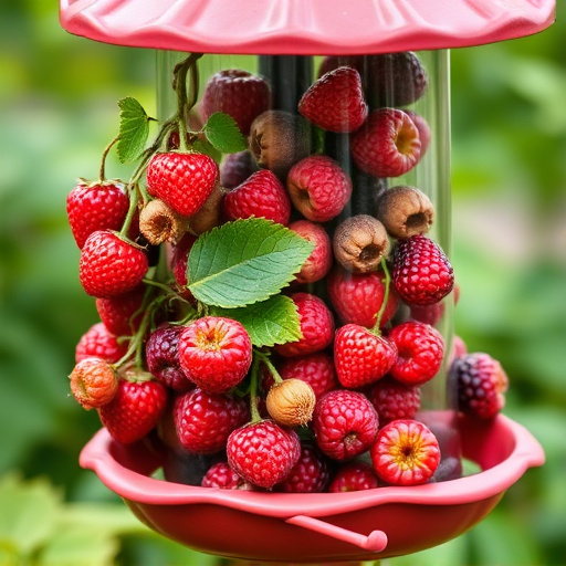 Fresh berries on garden bird feeder