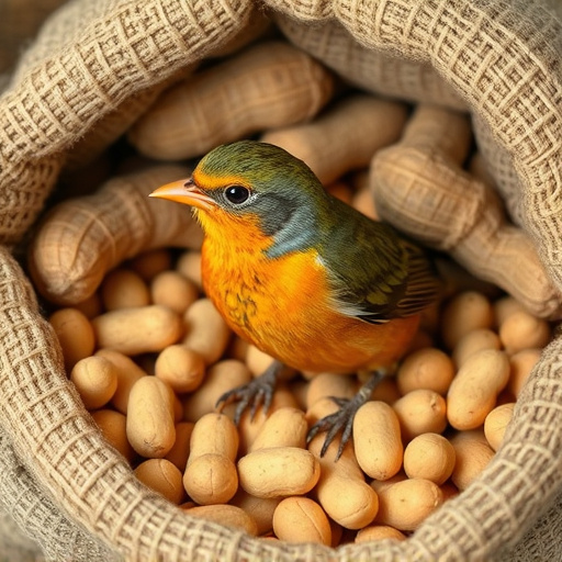 Fresh bird peanuts in rustic storage sack