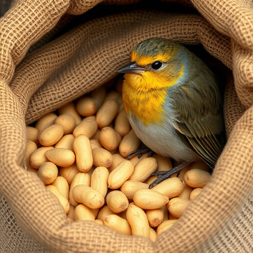 Fresh bird peanuts in rustic storage sack