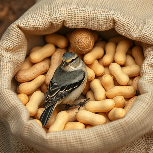 Fresh bird peanuts in rustic storage sack