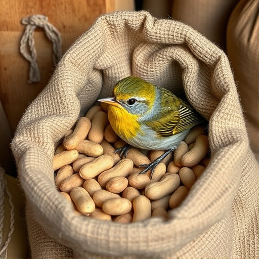 Fresh bird peanuts in rustic storage sack