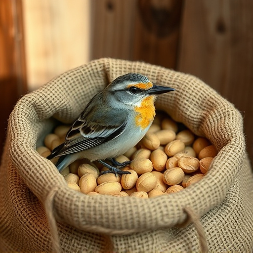 Fresh bird peanuts in rustic storage sack