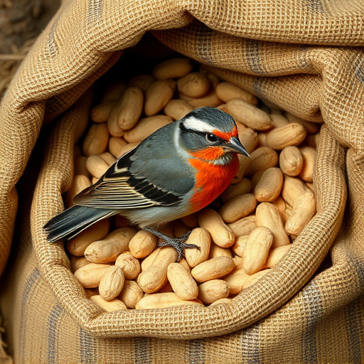 Fresh bird peanuts in rustic storage sack