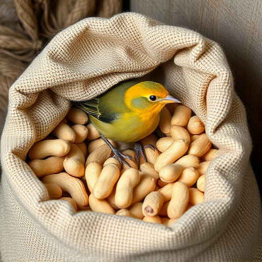 Fresh bird peanuts in rustic storage sack