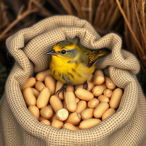 Fresh bird peanuts in rustic storage sack