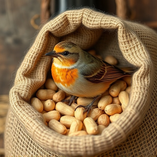 Fresh bird peanuts in rustic storage sack