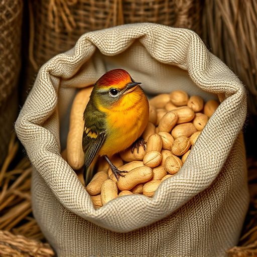Fresh bird peanuts in rustic storage sack