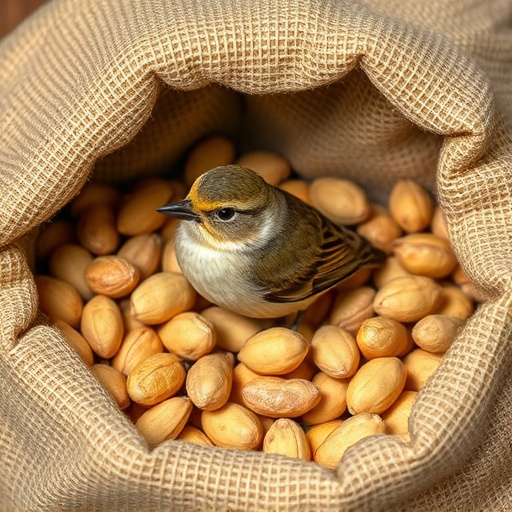 Fresh bird peanuts in rustic storage sack