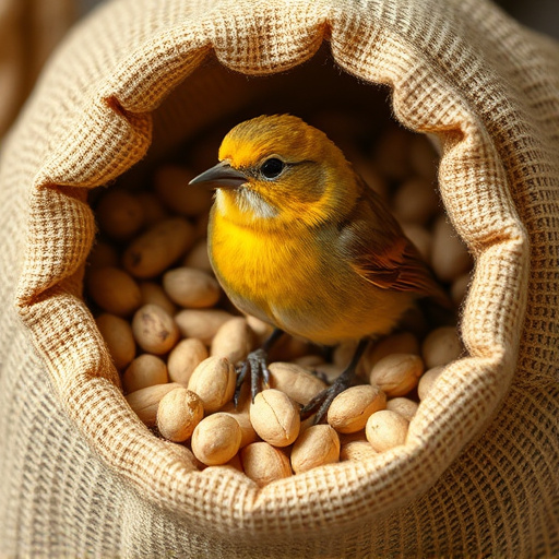 Fresh bird peanuts in rustic storage sack