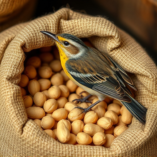 Fresh bird peanuts in rustic storage sack