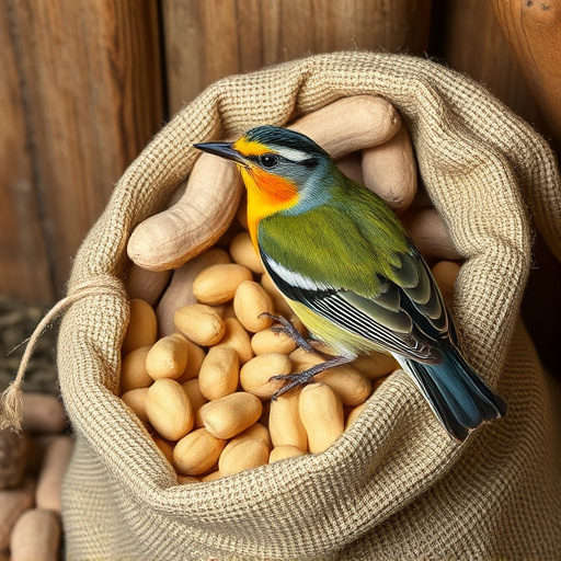 Fresh bird peanuts in rustic storage sack
