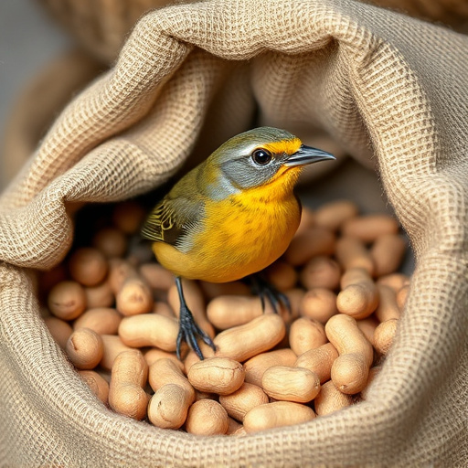 Fresh bird peanuts in rustic storage sack