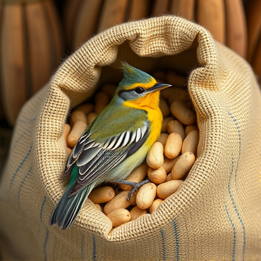 Fresh bird peanuts in rustic storage sack