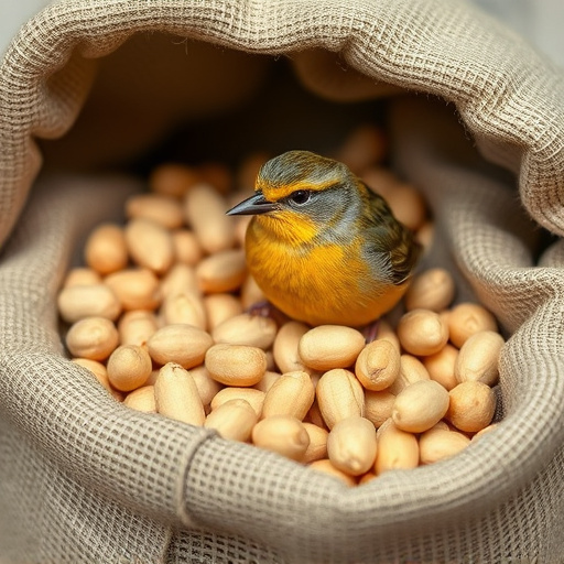 Fresh bird peanuts in rustic storage sack
