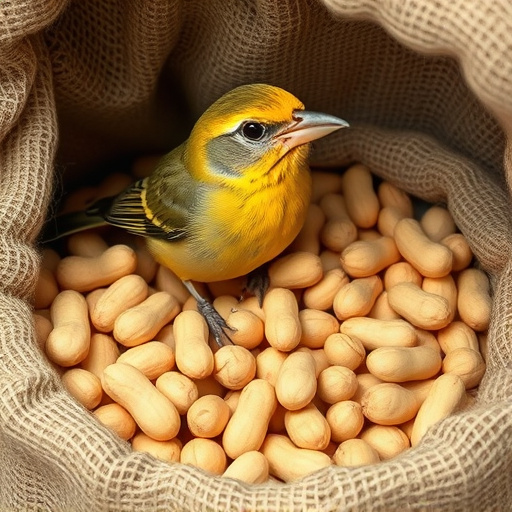 Fresh bird peanuts in rustic storage sack
