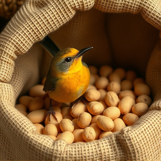 Fresh bird peanuts in rustic storage sack