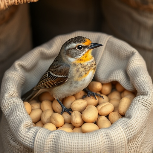 Fresh bird peanuts in rustic storage sack