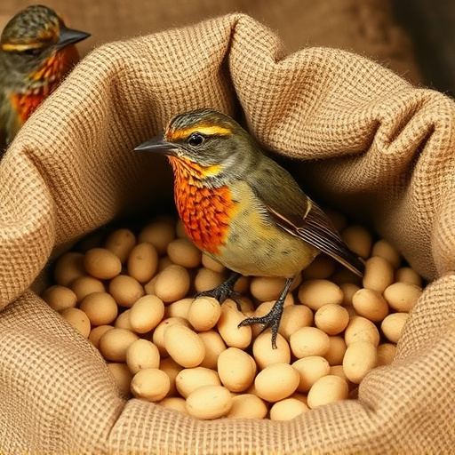 Fresh bird peanuts in rustic storage sack