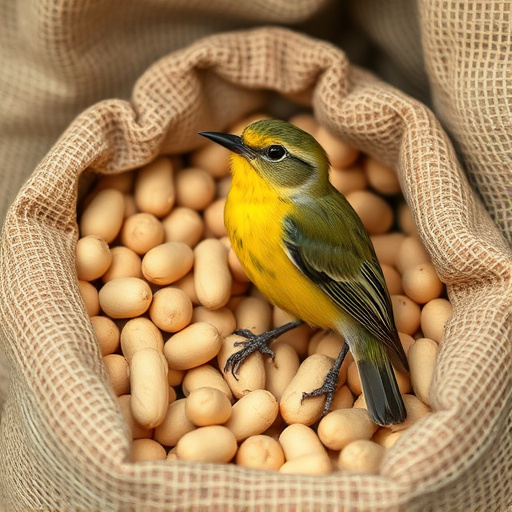 Fresh bird peanuts in rustic storage sack