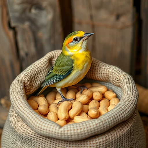 Fresh bird peanuts in rustic storage sack