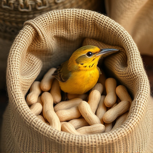 Fresh bird peanuts in rustic storage sack