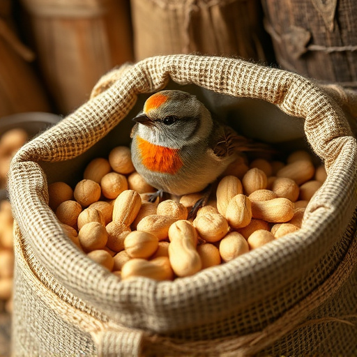 Fresh bird peanuts in rustic storage sack