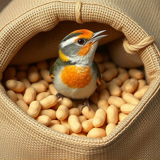 Fresh bird peanuts in rustic storage sack