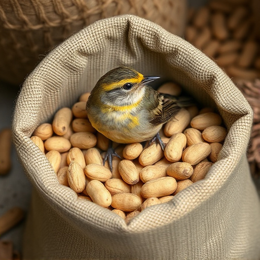 Fresh bird peanuts in rustic storage sack