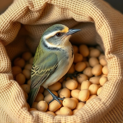 Fresh bird peanuts in rustic storage sack