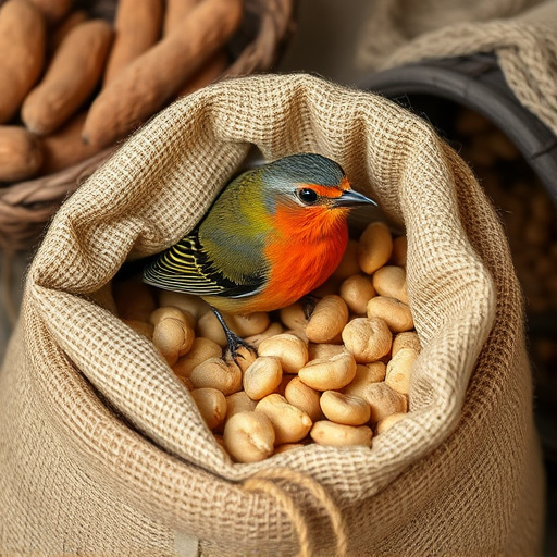 Fresh bird peanuts in rustic storage sack