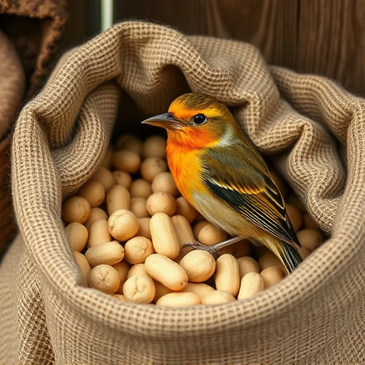 Fresh bird peanuts in rustic storage sack