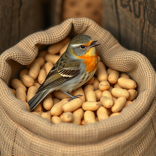 Fresh bird peanuts in rustic storage sack