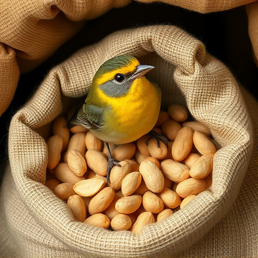 Fresh bird peanuts in rustic storage sack