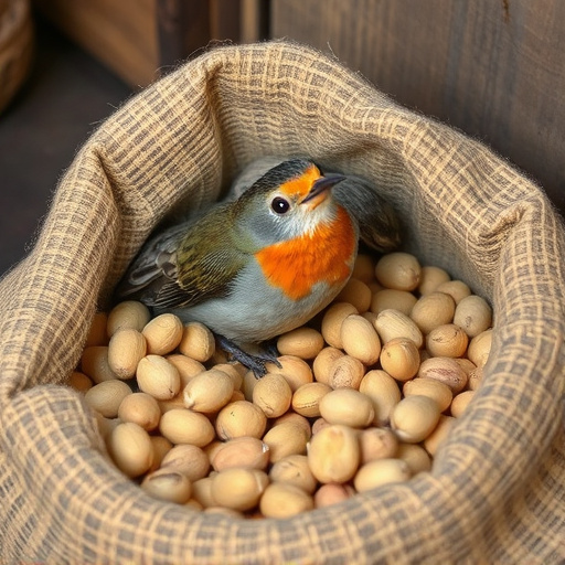 Fresh bird peanuts in rustic storage sack