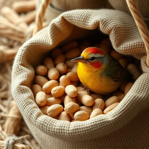 Fresh bird peanuts in rustic storage sack