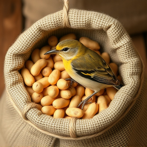 Fresh bird peanuts in rustic storage sack