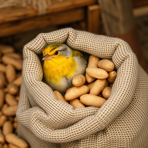 Fresh bird peanuts in rustic storage sack