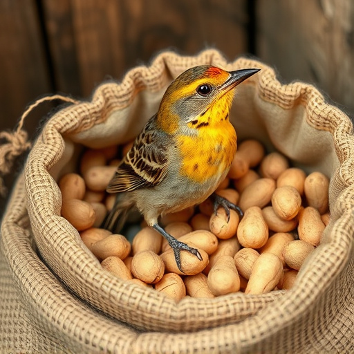 Fresh bird peanuts in rustic storage sack
