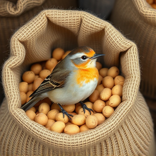 Fresh bird peanuts in rustic storage sack