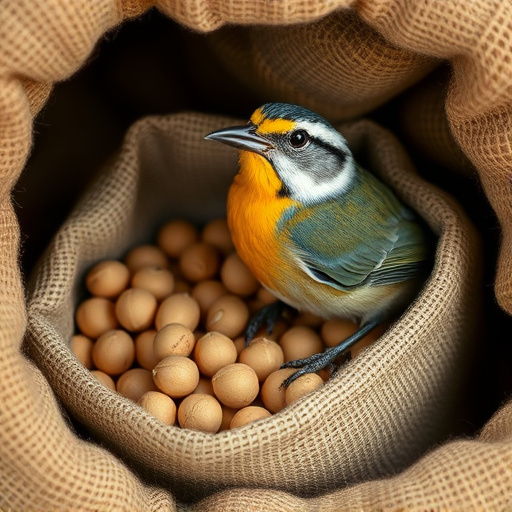 Fresh bird peanuts in rustic storage sack