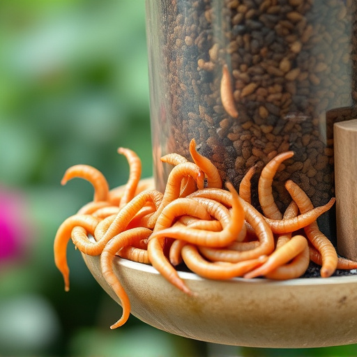 Fresh mealworms on garden bird feeder