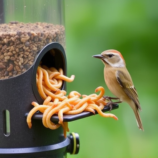 Fresh mealworms on garden bird feeder