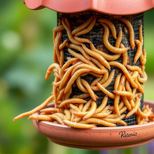 Fresh mealworms on garden bird feeder