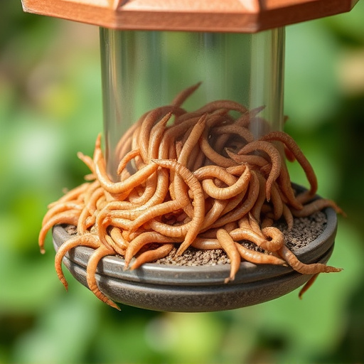 Fresh mealworms on garden bird feeder